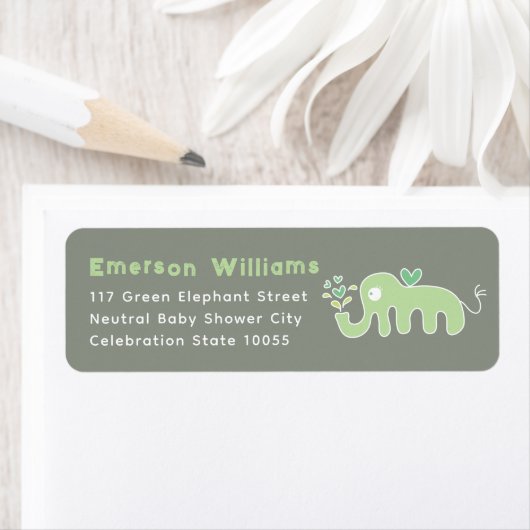 Adreslabels Baby Shower Cute Green Elephant Etiket (Insitu)