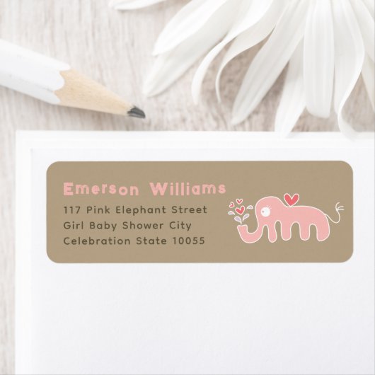 Adreslabels Baby Shower Roze Olifant Etiket (Insitu)