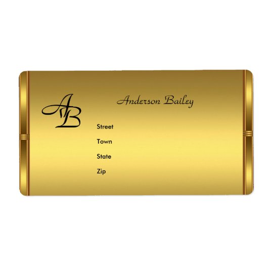 Adreslabels Elegante Gouden Initialen Etiket (Voorkant)
