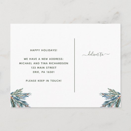 Adressatiewijziging met kerstmis | Eenvoudige pine Feestdagenkaart (Achterkant)