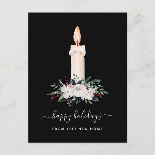 Adressatiewijziging met kerstmis | Floral Candle Feestdagenkaart (Voorkant)