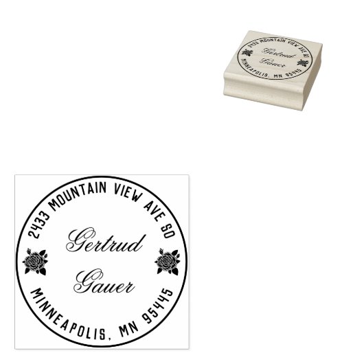 Adresstempel met Rozen Rubberstempel (Gestempeld)