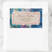 Adressticker met stoffen/bloemen Lapwerk (blauw) Rechthoekige Sticker (Tas)