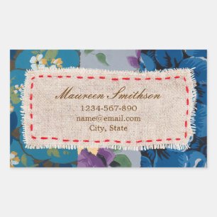 Adressticker met stoffen/bloemen Lapwerk (blauw) Rechthoekige Sticker