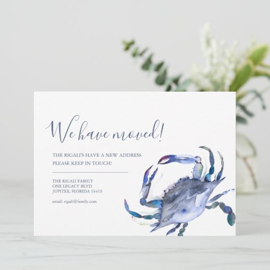 Adreswijziging Blue Crab Bewegende Aankondiging (Staand voorkant)