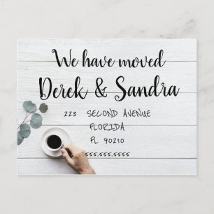 Adreswijziging briefkaart dat we koffie hebben ver