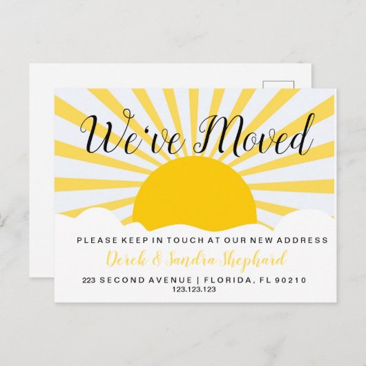 Adreswijziging briefkaart we hebben zon verplaatst (Voorkant / Achterkant)