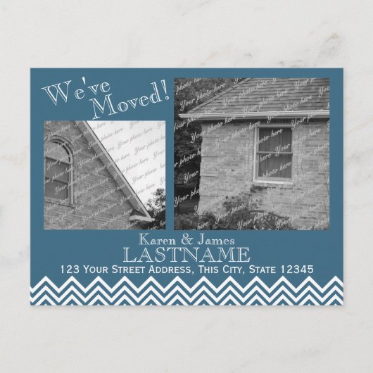 Adreswijziging Chevron Patroon met Foto Blauw Aankondigingskaart (Voorkant)