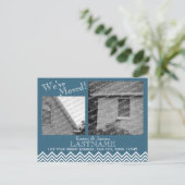 Adreswijziging Chevron Patroon met Foto Blauw Aankondigingskaart (Staand voorkant)
