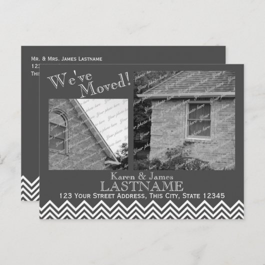 Adreswijziging Chevron Patroon met Foto Grijs Aankondigingskaart (Voorkant / Achterkant)