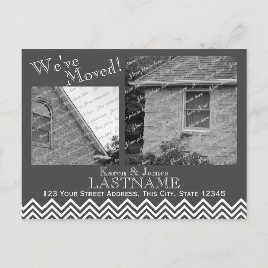 Adreswijziging Chevron Patroon met Foto Grijs Aankondigingskaart (Voorkant)
