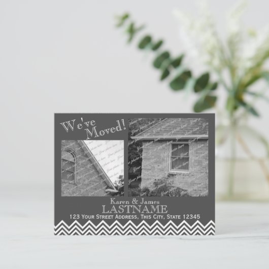 Adreswijziging Chevron Patroon met Foto Grijs Aankondigingskaart (Staand voorkant)