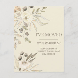 Adreswijziging Crème Bruine Waterverf Bloemen Briefkaart