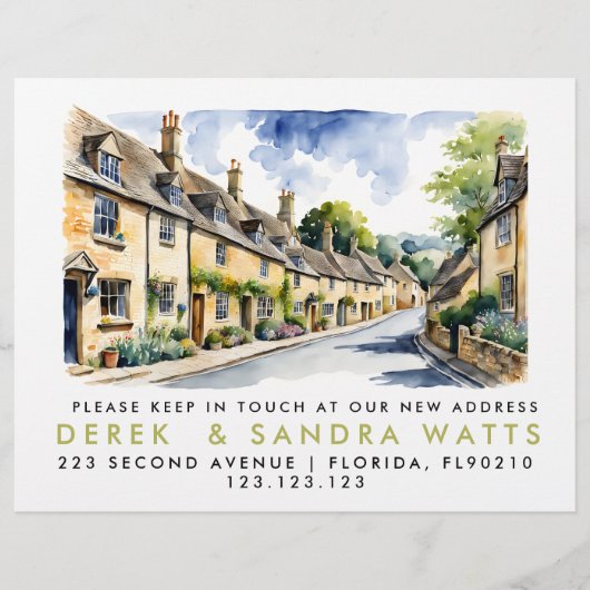 Adreswijziging, D Verplaatste aankondiging Cotswol Flyer (Voorkant)