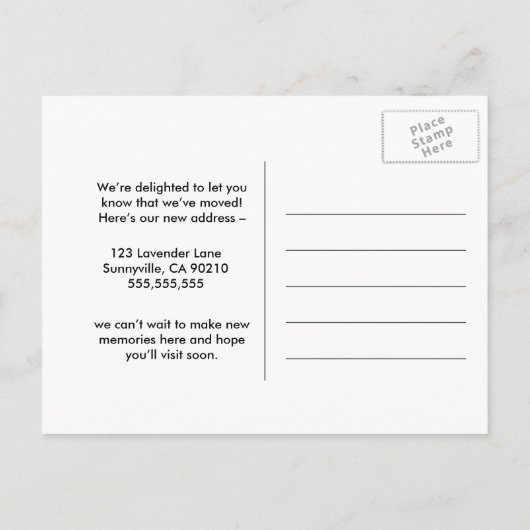 Adreswijziging die we hebben verplaatst aankondigingskaart (Achterkant)