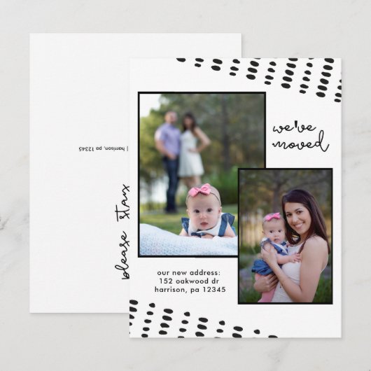 Adreswijziging Double Foto toevoegen Zwart-wit Aankondigingskaart (Voorkant / Achterkant)