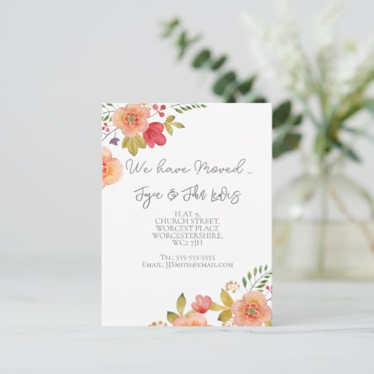 Adreswijziging Elegant floraal briefkaart (Staand voorkant)
