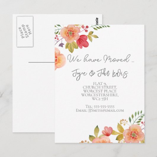 Adreswijziging Elegant floraal briefkaart (Voorkant / Achterkant)