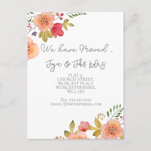 Adreswijziging Elegant floraal briefkaart (Voorkant)