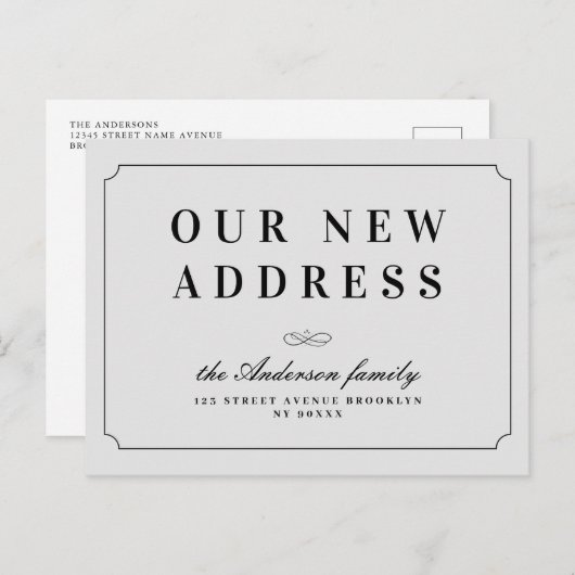 Adreswijziging elegante classic lijst grijs briefkaart (Voorkant / Achterkant)