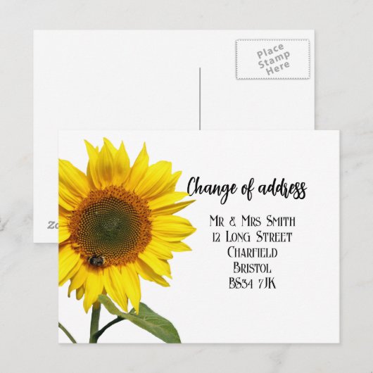 Adreswijziging Elegante Zonnebloem Ansichtkaart Aankondigingskaart (Voorkant / Achterkant)