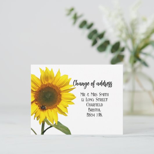 Adreswijziging Elegante Zonnebloem Ansichtkaart Aankondigingskaart (Staand voorkant)