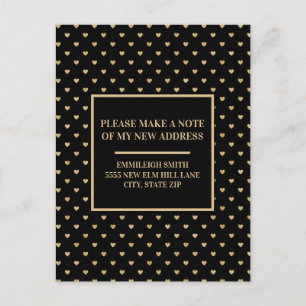 Adreswijziging Elegante Zwarte Gouden Harten Briefkaart