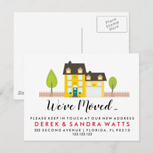 Adreswijziging geel huis we hebben verhuisd huis aankondigingskaart (Voorkant / Achterkant)