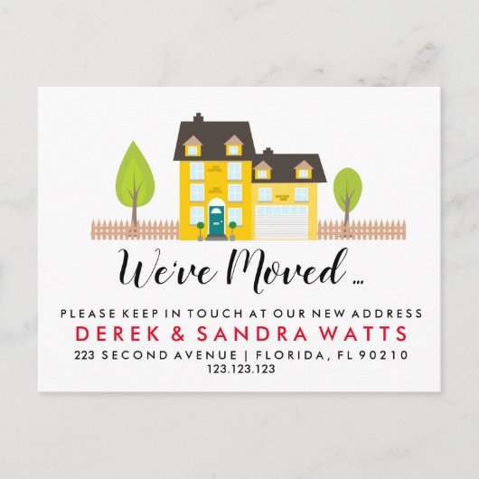 Adreswijziging geel huis we hebben verhuisd huis aankondigingskaart (Voorkant)