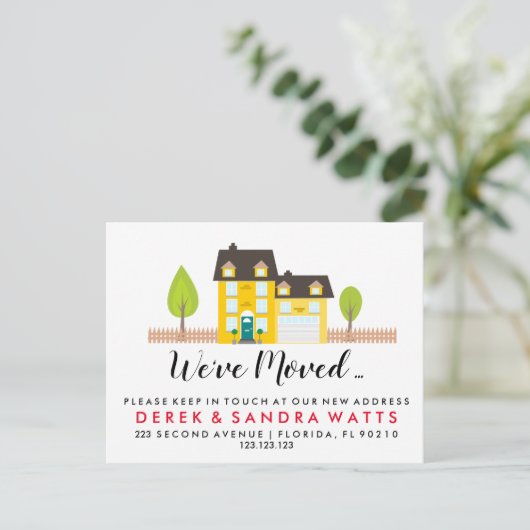 Adreswijziging geel huis we hebben verhuisd huis aankondigingskaart (Staand voorkant)