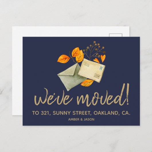 adreswijziging-hipster-waterverf aankondigingskaart (Voorkant / Achterkant)