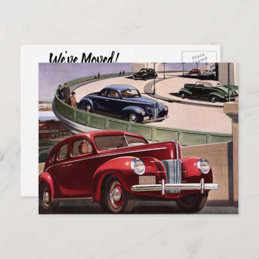  adreswijziging, klassieke sedan-auto's aankondigingskaart (Voorkant / Achterkant)