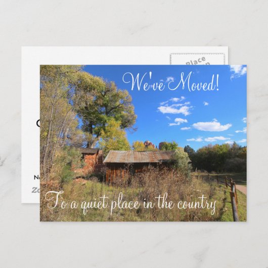 Adreswijziging, oude houten cabine aankondigingskaart (Voorkant / Achterkant)