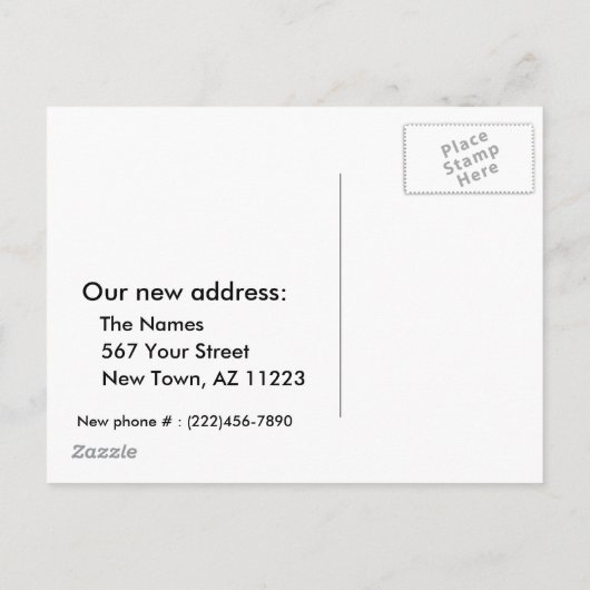 Adreswijziging, oude houten cabine aankondigingskaart (Achterkant)