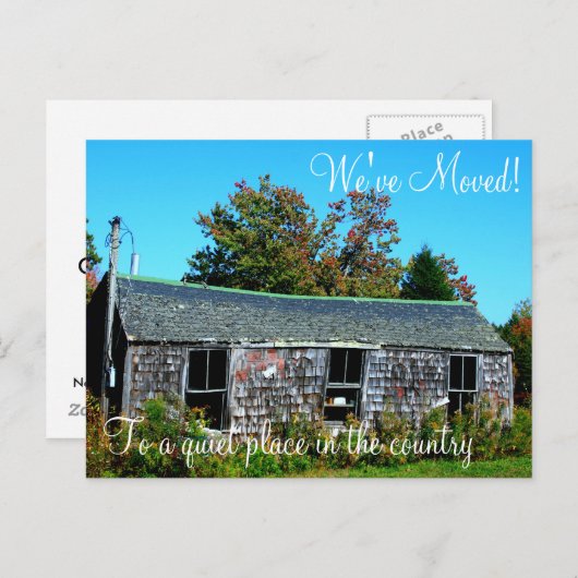 Adreswijziging, oude houten cabine aankondigingskaart (Voorkant / Achterkant)