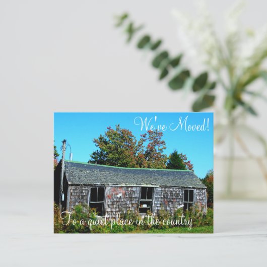 Adreswijziging, oude houten cabine aankondigingskaart (Staand voorkant)