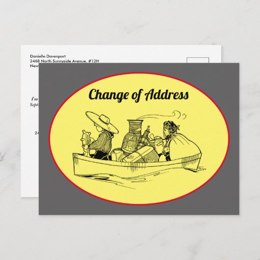 Adreswijziging Row Boat Yellow Grey Aankondigingskaart (Voorkant / Achterkant)