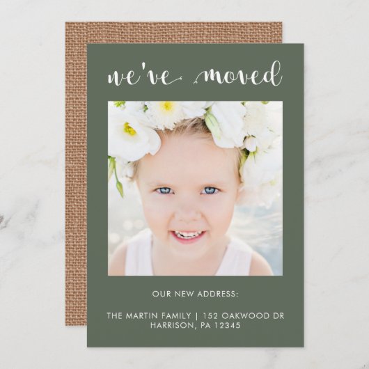 Adreswijziging Rustieke jute uitstraling met foto Aankondiging (Voorkant / Achterkant)