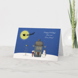 Adreswijziging, sneeuwscène, kerstgroet feestdagen kaart