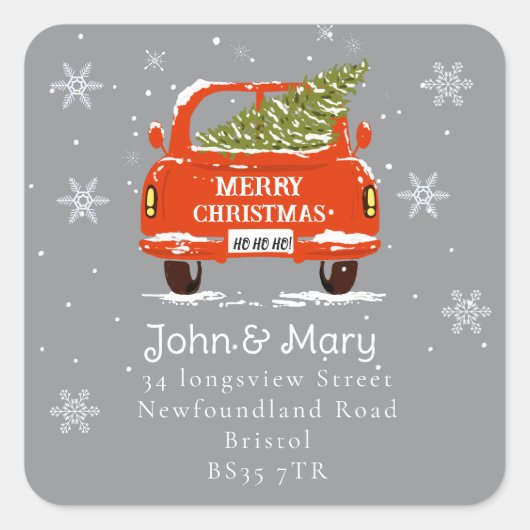 Adreswijziging Sticker Kerstkaart met boom (Voorkant)