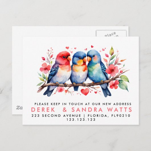 adreswijziging, verhuisaankondiging Love Birds Aankondigingskaart (Voorkant / Achterkant)