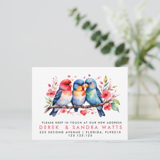 adreswijziging, verhuisaankondiging Love Birds Aankondigingskaart (Staand voorkant)