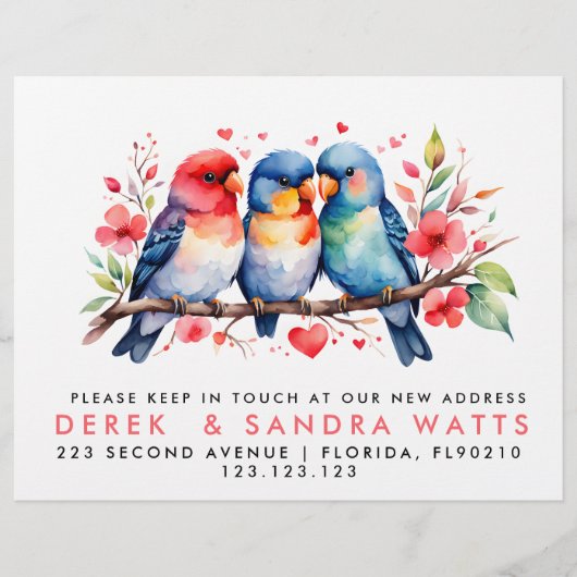 adreswijziging, verhuisaankondiging Love Birds Flyer (Voorkant)
