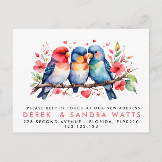 adreswijziging, verhuisd aankondiging liefdesvogel (Voorkant)