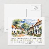 adreswijziging, verhuisd bericht dorp aankondigingskaart (Voorkant / Achterkant)