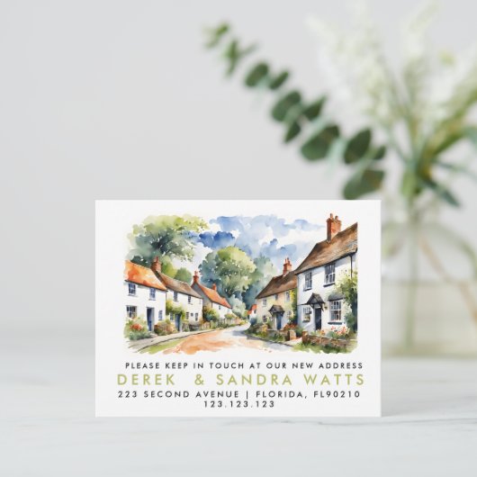 adreswijziging, verhuisd bericht dorp aankondigingskaart (Staand voorkant)