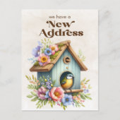 Adreswijziging Vogelhuis Bloemen Aankondigingskaart (Voorkant)