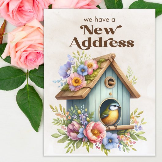 Adreswijziging Vogelhuis Bloemen Aankondigingskaart
