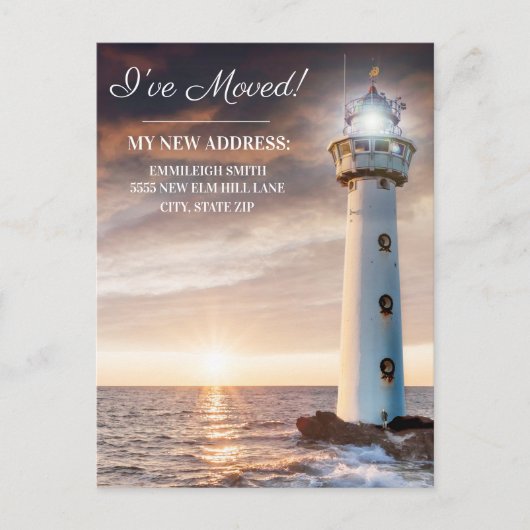 Adreswijziging Vuurtoren Kust Zonsondergang Briefkaart (Voorkant)