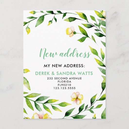 Adreswijziging We hebben botanische gegevens verpl Aankondigingskaart (Voorkant)